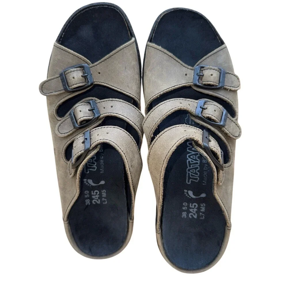 Birkenstock Tatami 3 Strap  Buckle Slide Sandals, Brown Nubuck Women's‎ 7 EUC